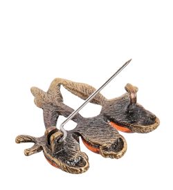 AM-2105 Брошь «Попугайчики» (латунь, янтарь)