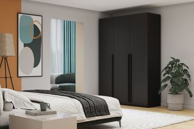 Распашной трехсекционный шкаф Лорена Пакс-3 Черный 0190 PE 120*40*200 см, Черный   Фиеста