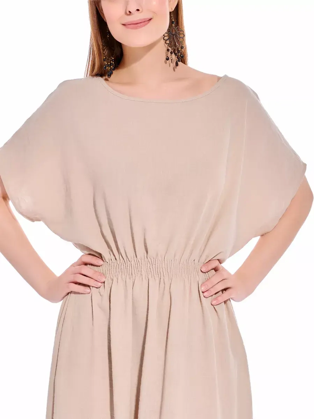 Платье длинное летнее из хлопка и льна жатка