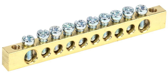 Шина PEN "земля-ноль" 6х9мм 10/2 (10групп/крепеж по краям) IEK