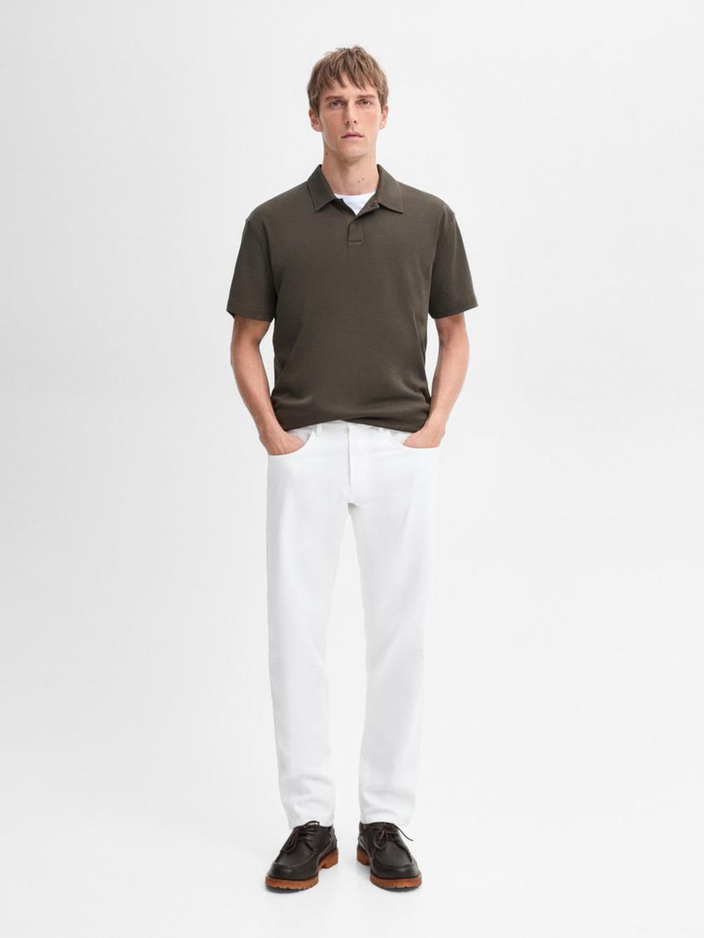 Massimo Dutti Хлопковая футболка-поло с короткими рукавами, зеленый