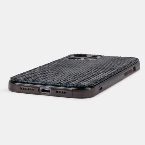 Чехол-накладка для iPhone 12 Pro Max из натуральной кожи питона, синего цвета