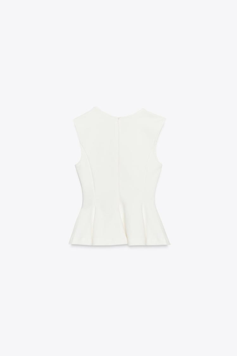 ZARA ТОП С БАСКОЙ БЕЗ РУКАВОВ, БЕЛЫЙ