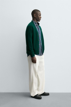 ZARA КАРДИГАН REGULAR FIT ИЗ СМЕСОВОЙ ШЕРСТИ, ЗЕЛЕНЫЙ