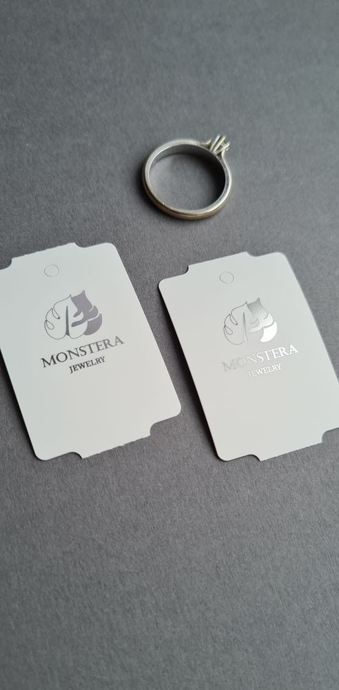 Бирки 30*46. Печать серебряной фольгой.