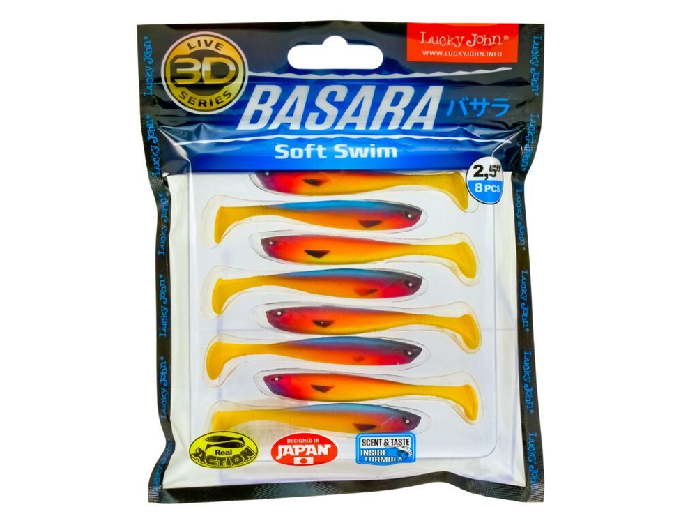 Виброхвост LUCKY JOHN Basara Soft Swim 3D, 2.5in (63 мм), цвет PG06, 8 шт.