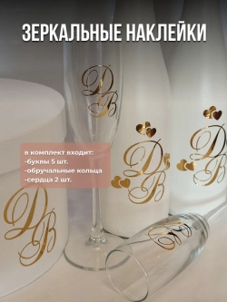 Наклейки свадебные на бутылки и бокалы инициалы "Ч"