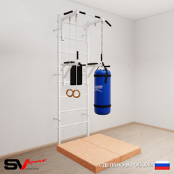 Шведская стенка Sv Sport 5715 (Турник стандарт/Брусья/Кольца/Цепь/Мешок 15кг/Мат 1м)