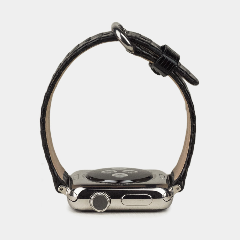 Ремешок для Apple Watch 40/41/42 mm из кожи ящерицы, черного цвета