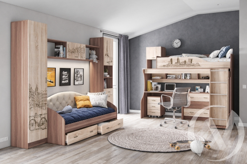 Детская "Орион" (дуб сонома/ясень шимо) Комплектация 4