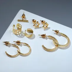 Серьги "Каффы" звезда, цвет золото, набор 9 шт