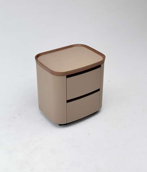 Тумба прикроватная 4669, бежевая экокожа, шпон ореха