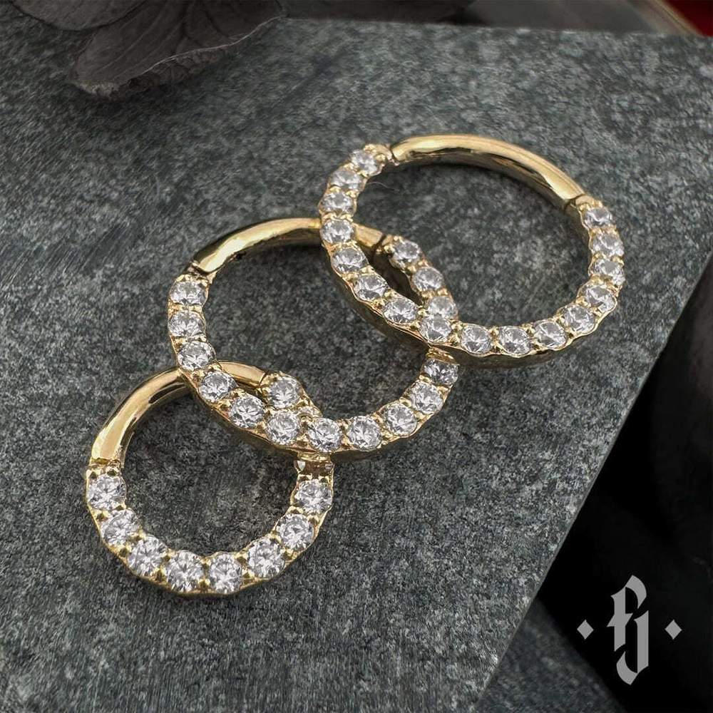 Кликер "Lucens" - Желтое золото - White CZ