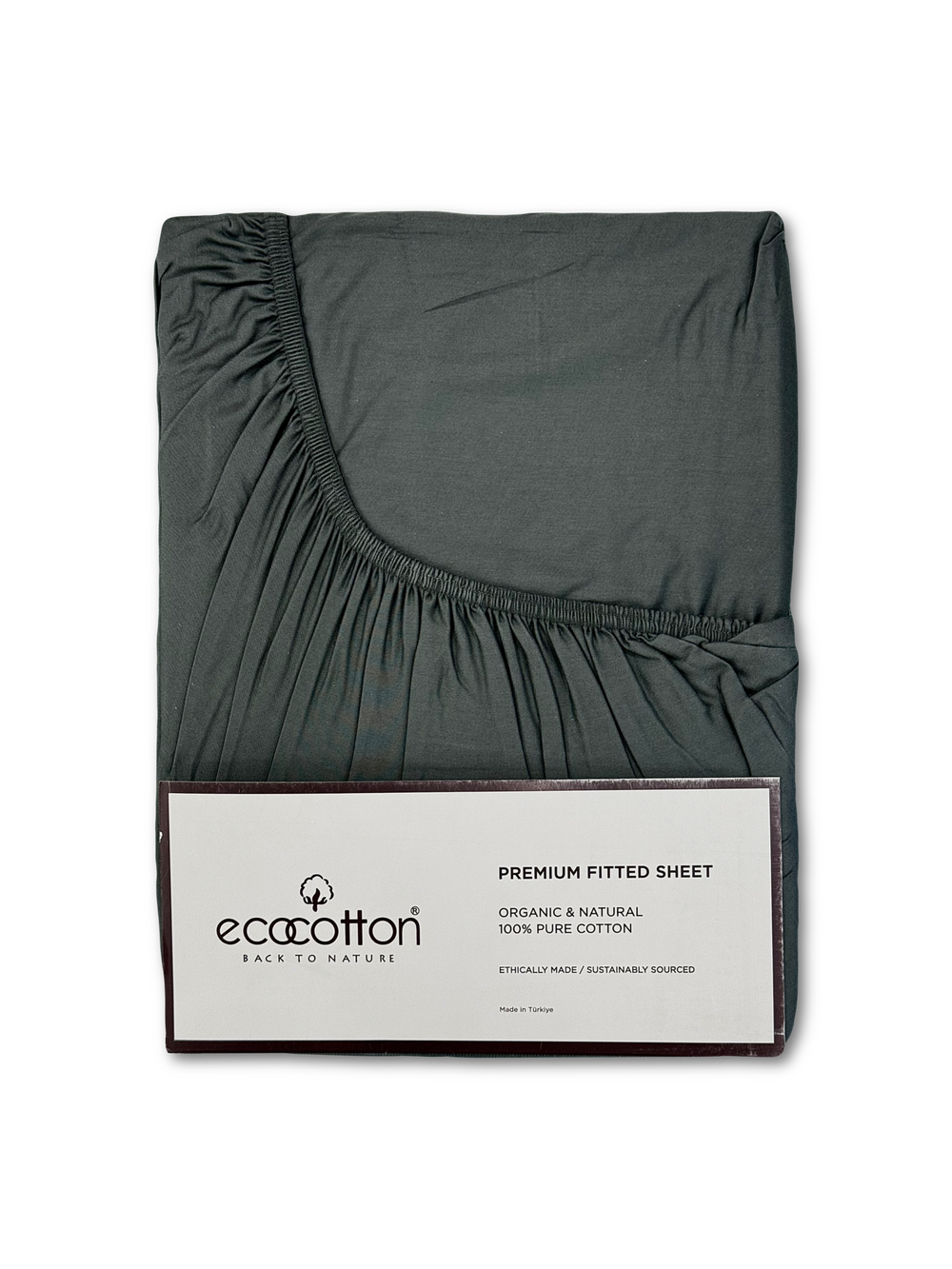 Сатиновая простынь на резинке EcoCotton 180х200 | темно-зеленая