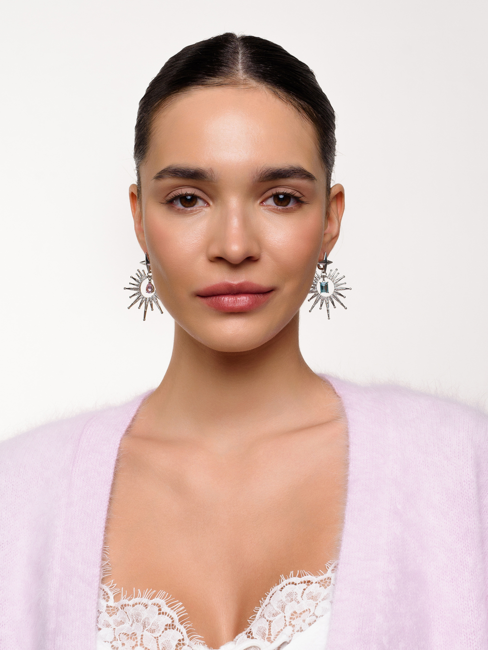 Серьги "Sun caramel blue pink" Silver