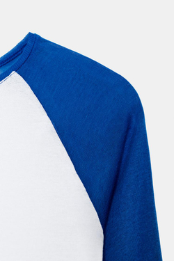 ZARA ФУТБОЛКА С ДЛИННЫМИ РУКАВАМИ SUPIMA®, БЕЛЫЙ/МОРСКОЙ СИНИЙ