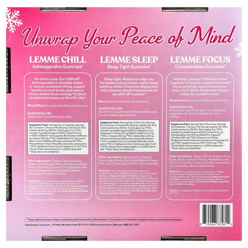 Lemme, жевательные таблетки для восстановления после праздника, для холода, для сна, для концентрации, 3 флакона по 14 жевательных таблеток в каждом