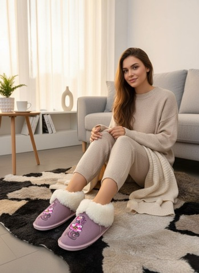 Чуни из эко-меха на твердой подошве