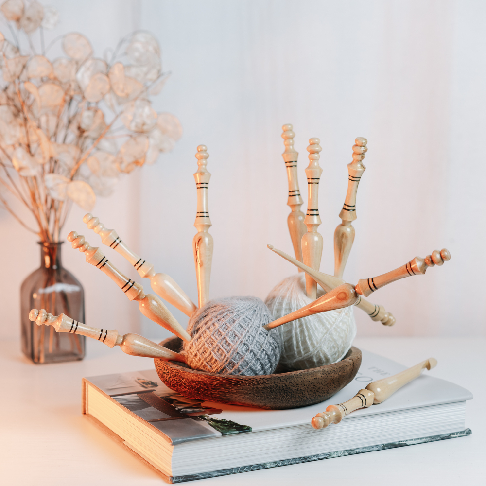 Набор деревянных крючков для вязания из древесины клен 9 штук. KN34