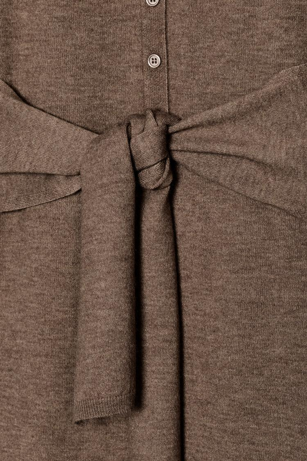 ZARA ТРИКОТАЖНОЕ ПЛАТЬЕ МИДИ С ПОЯСОМ, СЕРОВАТО-КОРИЧНЕВЫЙ