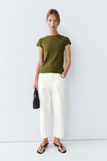 Massimo Dutti Футболка-реглан с коротким рукавом, хаки
