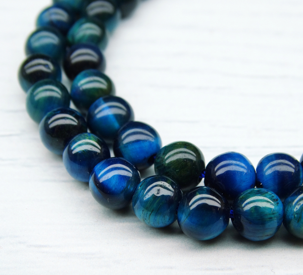 ПК008НН6-7 Бусины из природного камня тигровый глаз (лазурный), размер: 6 мм, 7 шт.