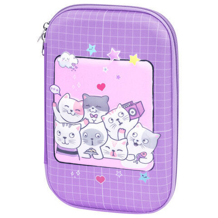 Пенал ЮНЛАНДИЯ большой, 1 отделение, 1 откидная планка, карман, полиэстер/EVA, 22х15х5 см, "Cats selfie", 273193