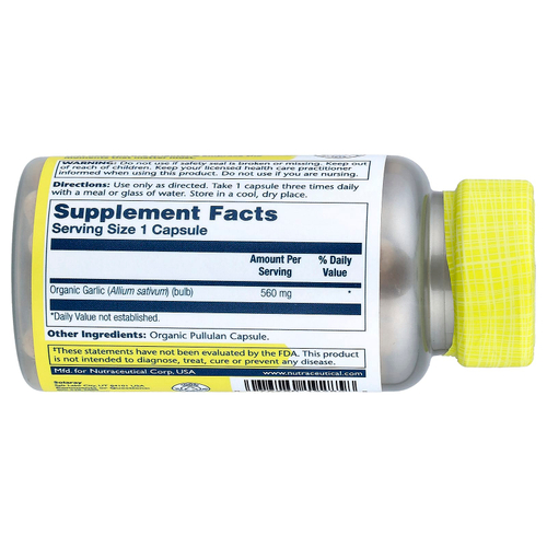 Solaray, органический чеснок, 560 мг, 100 органических капсул