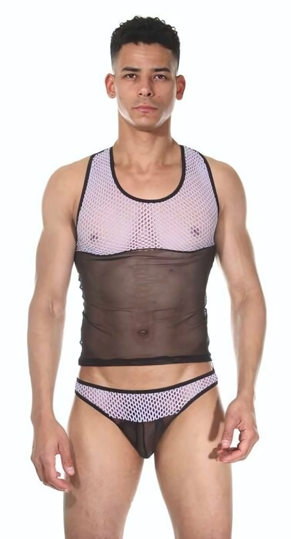 Стильный мужской комплект: майка и трусы (Размер: S-M) (Цвет: черный с белым)