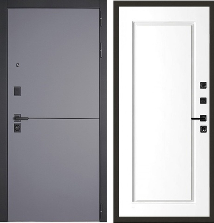 Входная дверь в квартиру Лекс Гранд Модерн Софт графит /  №118 Белый софт (белый матовый, без текстуры)