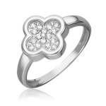 Кольцо «Клевер» из белого золота с фианитами