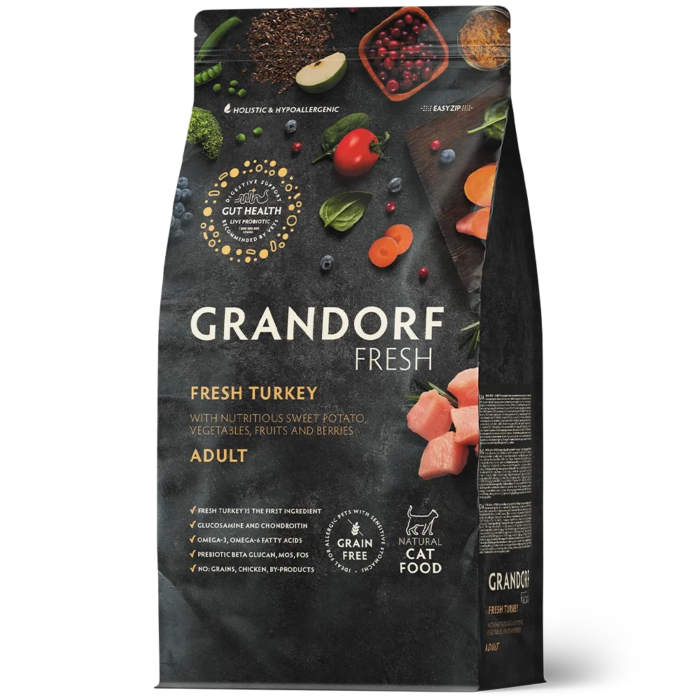 Grandorf Fresh, Fresh Turkey, Adult для взрослых кошек (Свежее мясо индейки с бататом)