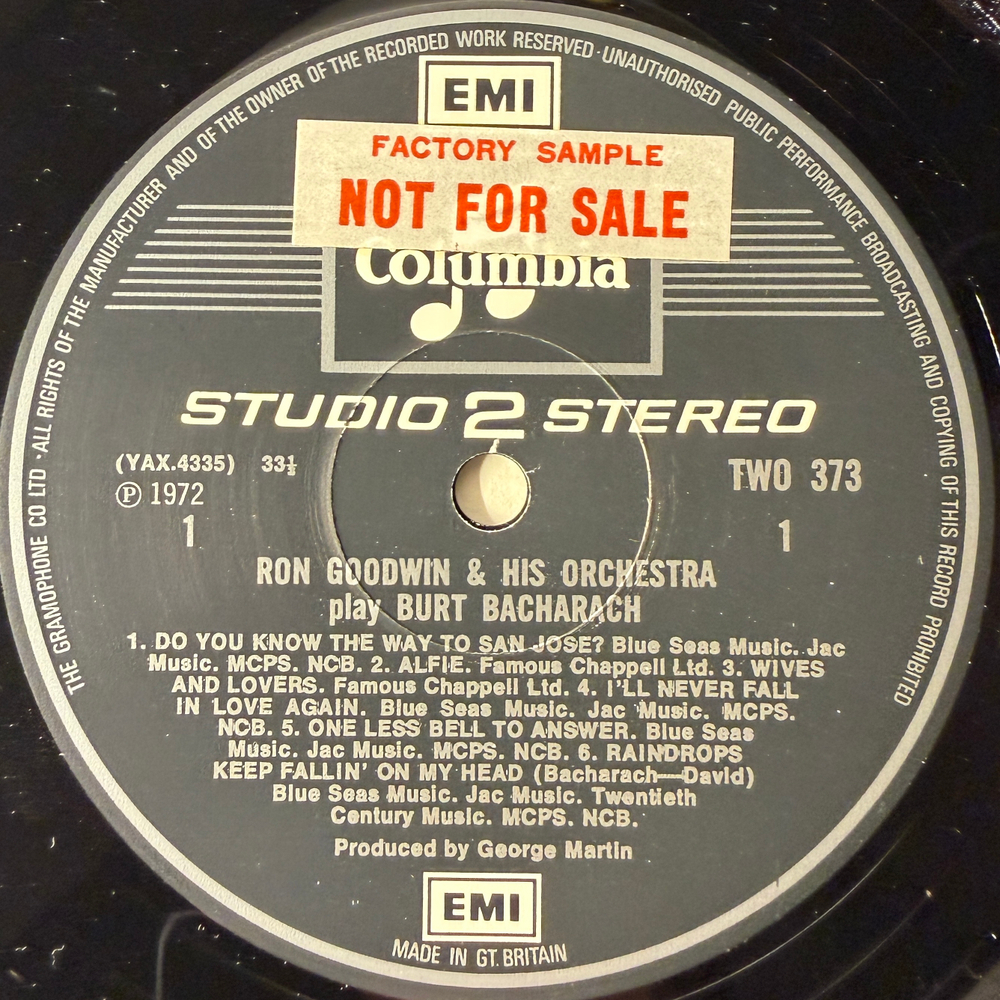 Ron Goodwin & His Orchestra ‎– Play Burt Bacharach (Англия 1972г.) Promo