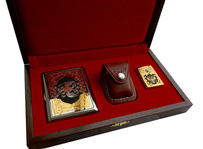 Набор "Портсигар, зажигалка, чехол". Златоуст