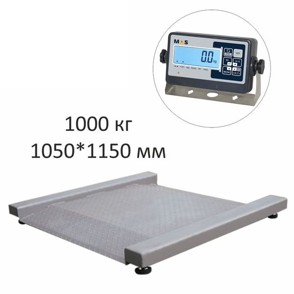 Весы платформенные низкопрофильные MAS PM4R-1000-105115, 1000кг, 200/500гр, 1050х1150, RS232 (опция), стойка (опция), с поверкой, выносной дисплей, встроенный пандус