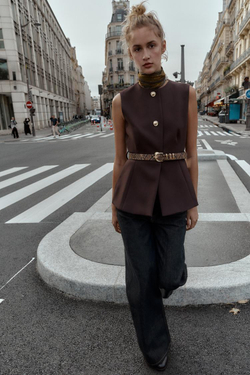 ZARA ЖИЛЕТ С ПОЯСОМ, КОРИЧНЕВЫЙ