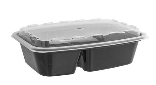 Контейнер 830мл с крышкой прямоугольный 2-секц Черный, 150шт/кор