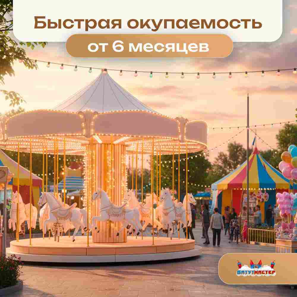 Электрическая свадебная карусель «Вальс» с LED-подсветкой, 12 мест