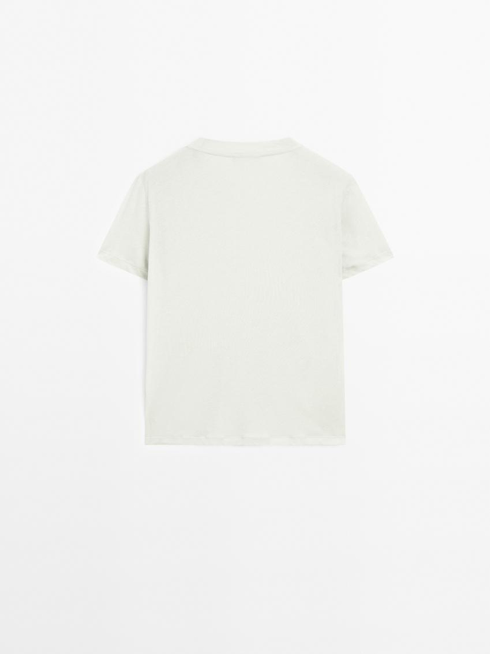 Massimo Dutti Футболка с короткими рукавами из 100% хлопка, водянисто-зеленый