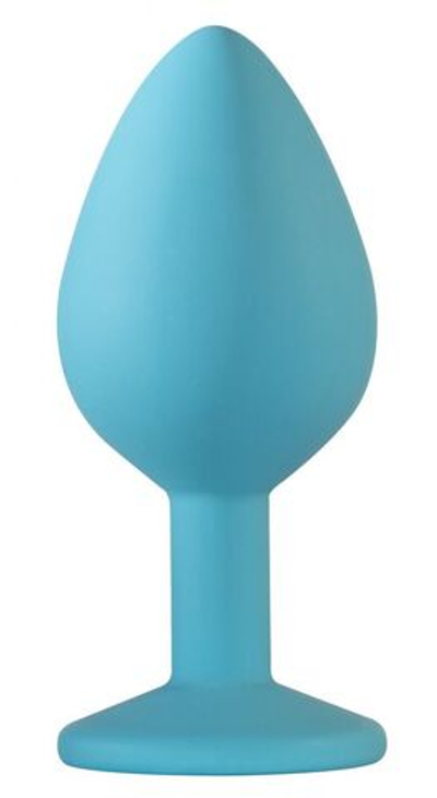 Средняя голубая анальная пробка Emotions Cutie Medium с фиолетовым кристаллом - 8,5 см.