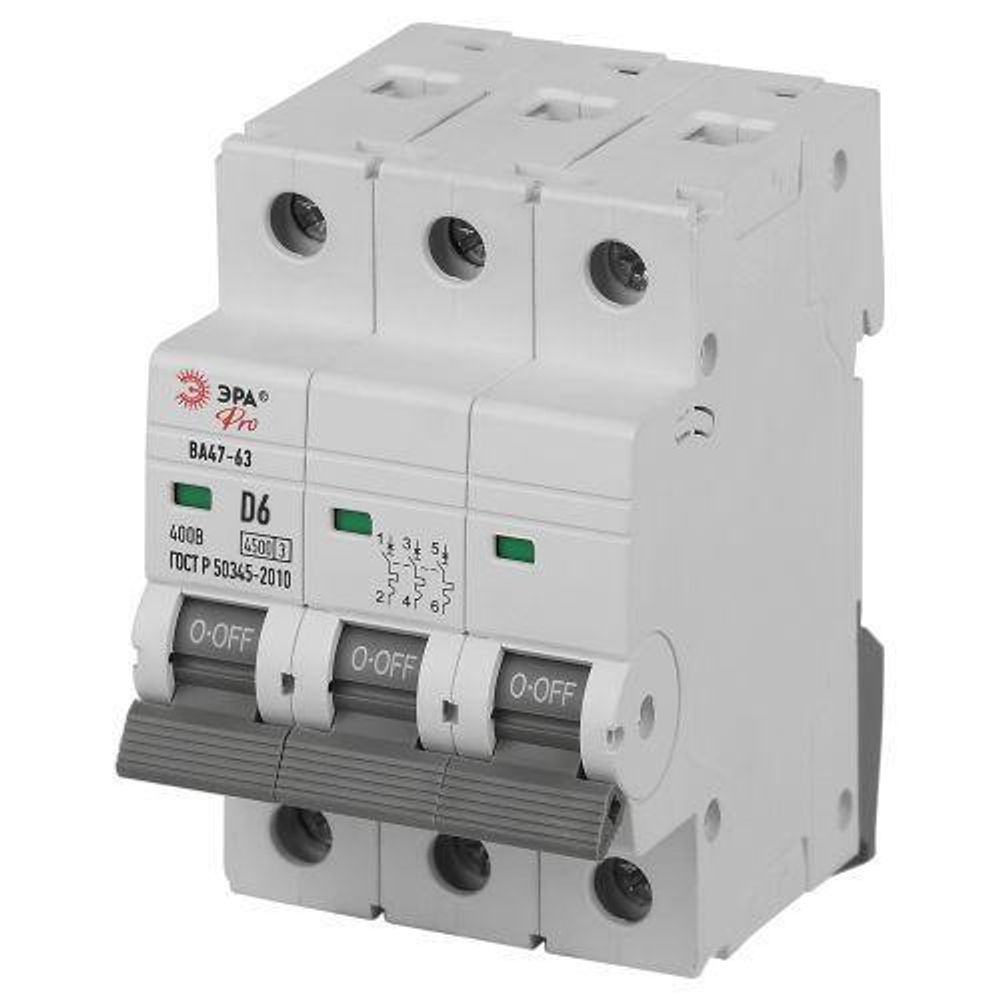 Выключатель автоматический 3п D 6А 4.5кА ВА47-63 PRO ЭРА Б0059473