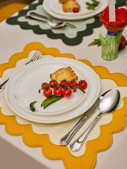 Салфетка под приборы с контрастным кантом горчичного цвета из коллекции Trendy Ruffles, 35х45 см