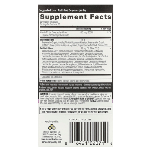 Ancient Nutrition, Пробиотики для поддержки менопаузы, 50 млрд КОЕ, 60 капсул