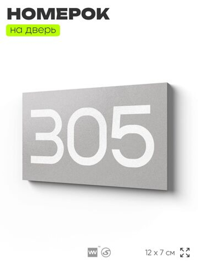 Номер на дверь 305, табличка на дверь для офиса, квартиры, кабинета, аудитории, склада, серая 120х70 мм, Айдентика Технолоджи