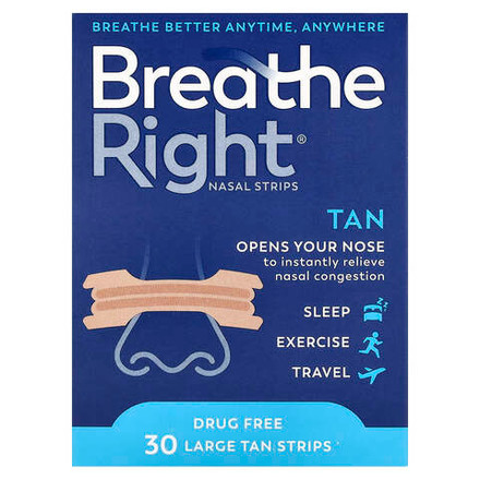 Breathe Right, полоски для носа, большие, бежевые, 30 шт.