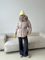 Пуховик Fresh миди с кулиской бежевый