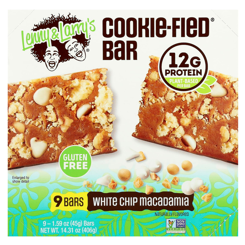 Lenny & Larry's, Cookie-Fied®, батончик с белой крошкой макадамии, 9 батончиков, 45 г (1,59 унции)