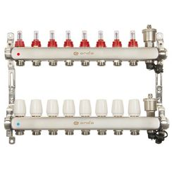 Группа коллекторная ONDO нерж сталь 8 вых. с автомат. воздухоотвод., расход. и термостат. клапанами