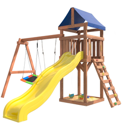 Детская площадка Сlassic с качелями лодочка и прямоугольным гнездом Лодка IgroWoods для улицы и дачи