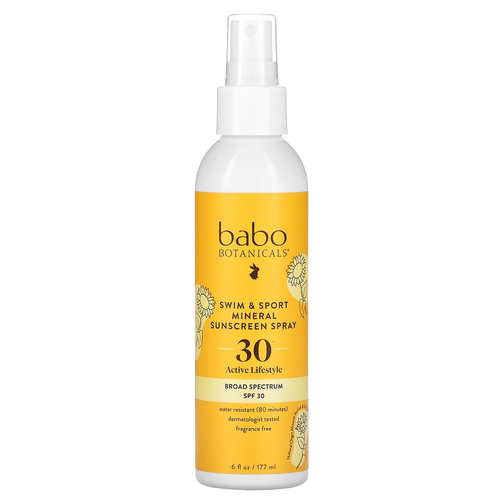 Babo Botanicals, Swim & Sport, солнцезащитный спрей с минералами, SPF 30, 177 мл (6 жидк. унц.)